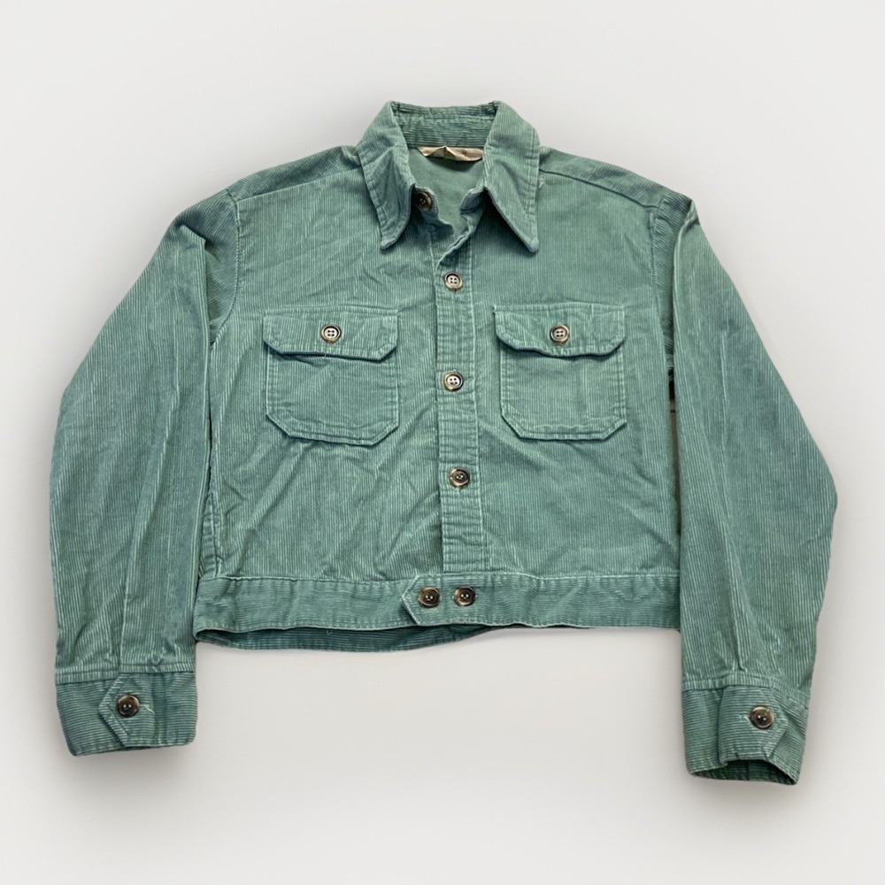 Vintage Levis Jacket Womens M Green Corduroy Panatela Sportswear Cropped 80s